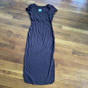 See You Monday Brown Bodycon Maxi Slit Dress Size Large short sleeves NWT